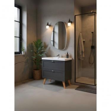 Imagem de Gabinete Para Banheiro Com Cuba E Espelho Organico 80cm Retro Mdf Grafite Milano - On Móveis