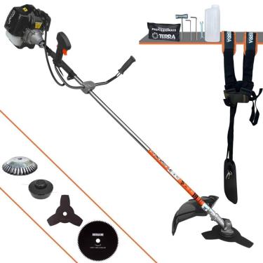 Imagem de Roçadeira Lateral Completa Terra GRH430 Motor 2T 43cc 6.500rpm 1,7HP de Potência Com Carretel Nylon e Faca 3 Pontas + Faca 80 Dentes + Escova de Aço