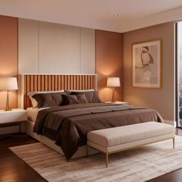 Imagem de Cabeceira Casal Ripada para Cama Box Painel Decorativo Grande Design M