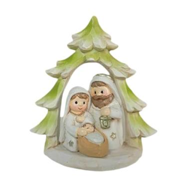 Imagem de IEUDNS Pequena estatueta de presépio de Natal, estátua da Sagrada Família, mesa, decoração para casa, figura de mesa, conjunto de presépio em miniatura para