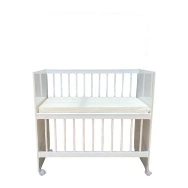 Imagem de Mini Berço Colchão Grade Fixa Suporte De Mosquiteiro Branco - Kasa Con