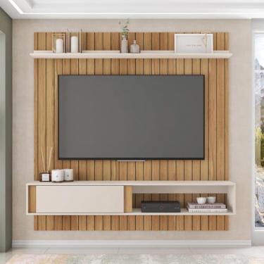 Imagem de Painel Sirius Ripado 180cm para TV até 65 com Ripado MDF Buriti/OffWhite G11 - Gran Belo