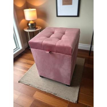 Imagem de Puff Baú Siena, 36x36x47 cm, Veludo Rosa Claro, Assento Estofado com Armazenamento