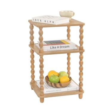 Imagem de Fultyle Mesa de extremidade, mesa lateral de madeira com prateleira aberta de 3 níveis, mesas laterais para cama pequena, quarto para pequenos espaços, sala de estar e escritório (nogueira áspera)