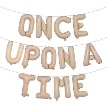 Imagem de Once Upon A Time Decorações de aniversário bandeira de balão coroa balões princesa 1º aniversário decorações para menina conto de fadas princesa festa de 1º ano (uma vez caramelo)