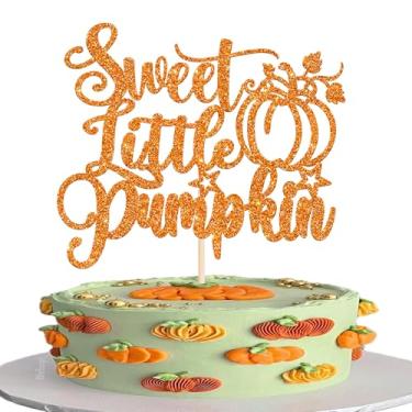 Imagem de Rsstarxi 1 Pack Autumn Baby Shower Cake Topper Orange Glitter Fall Sweet Little Pumpkin Cake Pick for Thanksgiving Theme Baby Shower Gender Reveal Birthday Party Cake Decorations Supplies