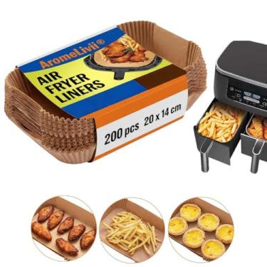 Imagem de Forro de papel descartável Air Fryer, pacote com 200 papéis para fritadeira de ar dupla Ninja Foodi DZ201 DZ401, antiaderente, impermeável, à prova de óleo (21,6 x 14 cm)