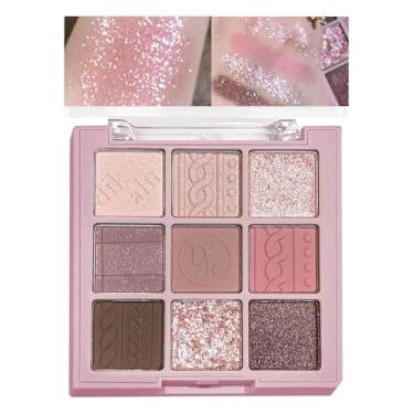Imagem de KXmzeG Paleta de sombras nude bege fosco, maquiagem de paleta de sombra prateada com glitter, sombras altamente pigmentadas para mulheres mais velhas, aparência natural, impermeável de longa duração