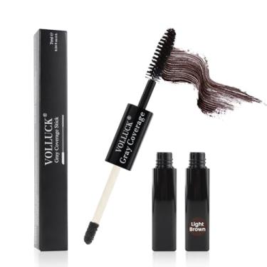 Imagem de Bastão de retoque de raiz, bastão de corretivo instantâneo para cabelos grisalhos, bastão de acabamento de cor de cabelo 2 em 1, escova de rímel para sobrancelha e barba (marrom claro, 1 pacote)