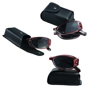Imagem de VisionGlobal 3 pares de óculos de leitura/óculos de sol dobráveis com lente bloqueadora de luz azul óculos compactos dobráveis para mulheres, Tyj_3 Vermelho