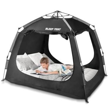 Imagem de YAVIL Tenda de cama para adultos e crianças, barraca portátil de sonho, barraca de dormir interna 93%, espaço de privacidade respirável na cama com três portas (G)