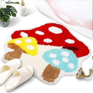 Imagem de Tapete de banho de cogumelo para banheiro, lindo boho tapete de banheiro antiderrapante desenho animado frutas chuveiro tapetes absorvente banheira chão banheira tapete lavável