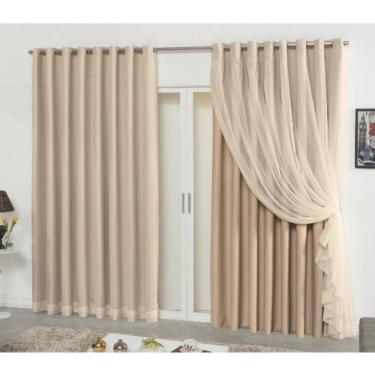 Imagem de Cortina Blackout Tecido 3,00X2,80 Com Voil Caqui/Palha