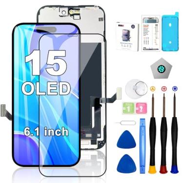 Imagem de EFAITHFIX Tela de substituição para iPhone 15 OLED [NÃO LCD] Tela sensível ao toque 3D Tela sensível ao toque FHD Montagem da moldura (A2846 A3089 A3090 A3092) com ferramentas de reparo Protetor de