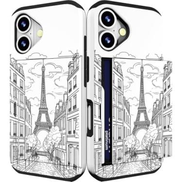 Imagem de IWONE Capa para celular 17 compatível com porta-cartões bonita à prova de choque proteção contra quedas capa carteira de telefone para mulheres - Torre Eiffel preta Paris