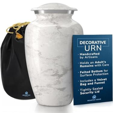 Imagem de Hearthy Home Urna Artesanal Para Cinzas De Adultos, Masculinos E Femininos - Urnas Cremação Humanas, Funerárias Decorativas Memorial Com Acabamento Em Mármore Branco Inclui Bolsa Veludo Grande