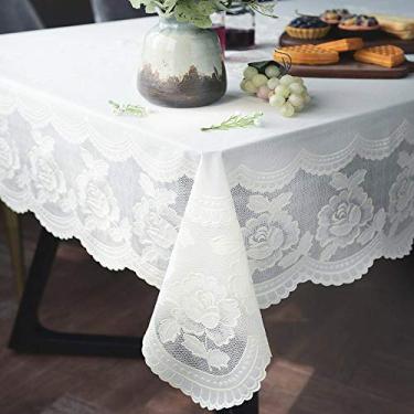 Imagem de ARTABLE Toalhas de mesa de renda com borda de macramê requintada bordada cozinha festiva toalha de mesa de tecido (off-white-13, 139 x 177 cm)