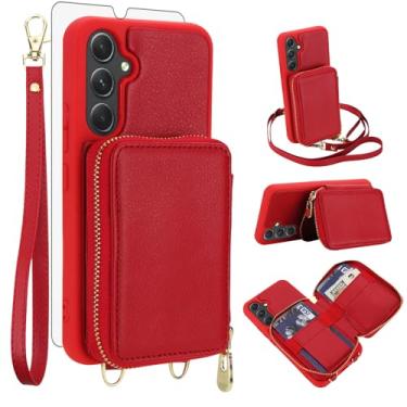 Imagem de Capa de celular para Samsung Galaxy A14/M14 5G carteira de celular com protetor de tela de vidro temperado alça transversal de pulso com cordão suporte de bloqueio RFID A 14 4G 14 A 14 M G5 mulheres