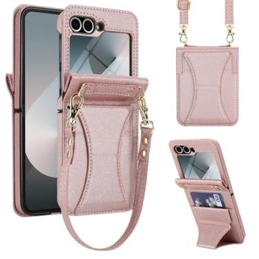 Imagem de Capa de telefone para Samsung Galaxy Z Flip 6 5G/Z Flip7 FE Capa carteira proteção de tela e câmera alça transversal alça de cordão suporte para cartão de crédito slot celular ZFlip6 Z6 G Flip6 ZFlip