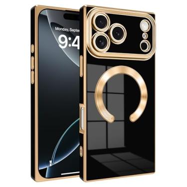 Imagem de PSIOXY Capa magnética retangular para iPhone 17 Pro, compatível com Magsafe Wireless, TPU macio banhado com proteção total de lentes, capa de telefone à prova de choque de grau militar para iPhone 17