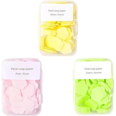 Imagem de 300 folhas de sabão portáteis para lavar as mãos, mini folhas perfumadas, sabonete de papel para viagens, sabão solúvel descartável para viagens ao ar livre, acampamento, caminhada (mistas cores)