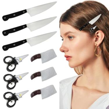 Imagem de Honbay 12 peças criativas punk hip hop presilhas de cabelo acrílico frutas faca cortador tesoura grampo de cabelo acessórios de cabelo legais para mulheres