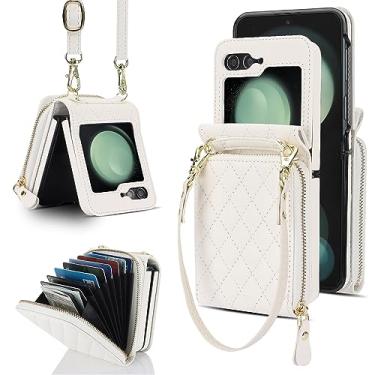 Imagem de Capa de telefone para Samsung Galaxy Z Flip 5 5G 2023 carteira com alça transversal e suporte de dobradiça proteção resistente para cartão rígido fosco ZFlip5 Z5 G Flip5 ZFlip 5Z feminino masculino