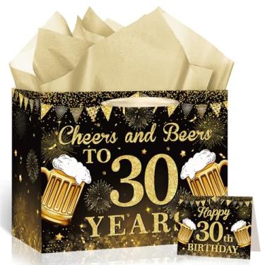 Imagem de Happy 30th Gift Bag Cheers and Beers to 30 Years Birthday Party Favors Gift Bag with Card and Wrapping Paper Beer 30 Years Old Gift Bags for Men 30th Birthday Party Supplies