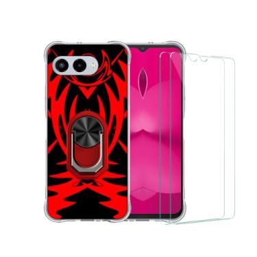 Imagem de Futanwei Capa para celular T-Mobile Revvl 8 com protetor de tela de vidro temperado, capas da série SH-Shield transparentes [design de padrão geométrico] [suporte de anel embutido] [cantos de absorção