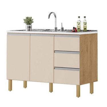 Imagem de BALCÃO RECIFE 1,20 MT - 3 GAVETAS 2 PORTAS Amêndoa Off - Milani Movela