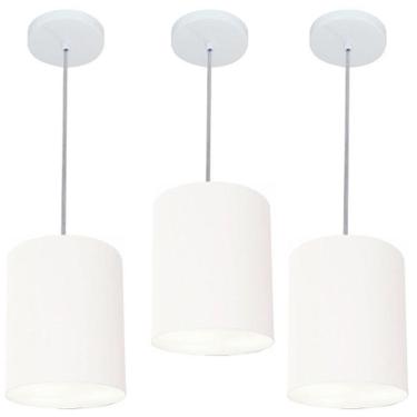Imagem de Kit/3 Lustre Pendente Cilíndrico Md-4012 Cúpula Em Tecido 18x25cm Branco - Bivolt