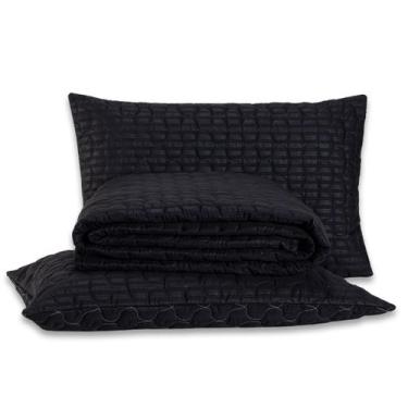 Imagem de Kit Cobre Leito Colcha CASAL Mônaco Fitado Percal Soft 300 Fios com Fr