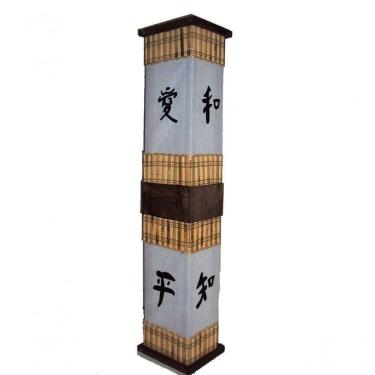 Imagem de Abajur De Chão Piso Ideograma Japonês Oriental Com Ideograma Bambu Rustico 1 Metro Altura