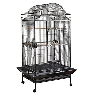 Imagem de Gaiola de pássaro doméstica grande gaiola de pássaro periquito gaiola de calopsita preta com copo de alimentação gaiola de reprodução adequada para bandos de pássaros ninho de pássaro (cor: preto)