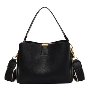 Imagem de Bolsa tiracolo feminina, bolsa de mão pequena de tecido composto de poliuretano com alça ajustável, alça superior casual moderna, Preto, Bolsa tiracolo pequena feminina
