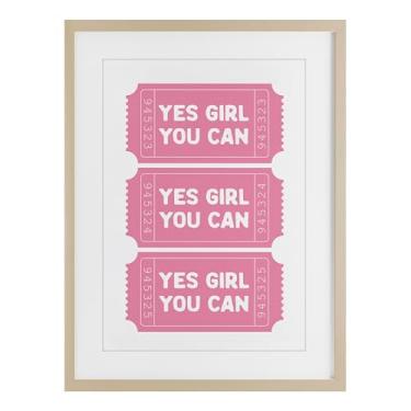 Imagem de Stupell Industries Yes Girl You Can Tickets Impressão emoldurada de bétula sob vidro, design por Lettered and Lined, 20 x 14