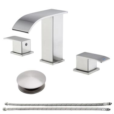 Imagem de Conjunto de três peças de aço inoxidável no balcão - para torneira de filtro de pia de cozinha e banheiro torneira misturadora de água quente e fria, SW82707-2BN.