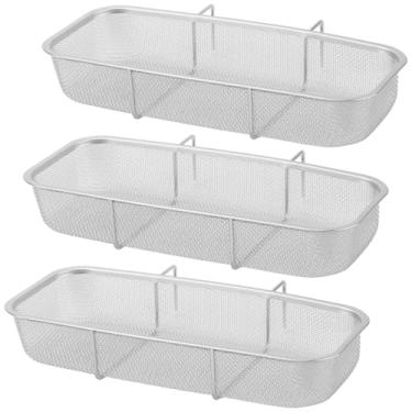 Imagem de SINJEUN Pacote com 3 cestos de ralo de pia lateral de aço inoxidável, cesta coletora de alimentos retangular para resíduos de cozinha e legumes, frutas, prata
