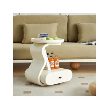 Imagem de Mesa lateral minimalista moderna, mesa de cabeceira, sofá de 2 andares com prateleira de armazenamento e gaveta, sala de estar, quarto, crianças, branca