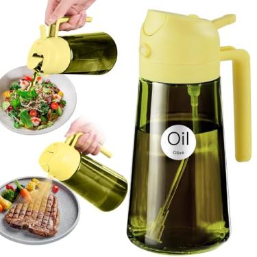 Imagem de YARRAMATE Pulverizador de óleo escuro com bloqueio de luz de 470 ml para cozinhar, frasco dispensador de azeite de oliva 2 em 1 para cozinha, garrafa de óleo de vidro verde escuro premium, névoa de