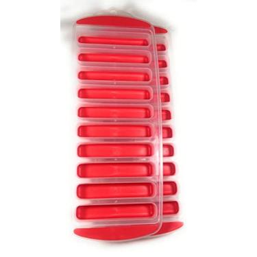 Imagem de Bandeja de plástico ultrafina para cubos de gelo Home Basics, ideal para esportes e garrafas de água, cores brilhantes sortidas (28 x 10 x 2,5 cm, pacote com 2), (azul gelo) (vermelho)
