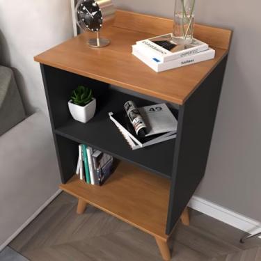 Imagem de Mesa de Cabeceira Quarto Mesinha Armário Apoio Leitura Lateral Cama Box Casal Nicho Decoração Pés Retrô Charmosa Sleep Siena (Preto/Freijó)