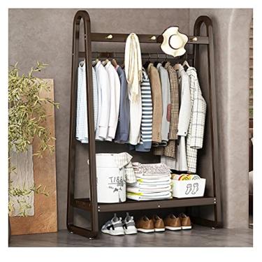 Imagem de Cabideiro com 3 ganchos para cabideiro de roupas, cabideiro de madeira com prateleiras e varão de pendurar para quarto, sala de estar/cor de tronco/100 cm (marrom 100 cm)