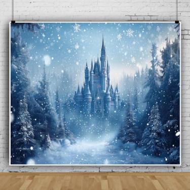 Imagem de Pano de fundo Winter Wonderland, 3,7 x 3 m, castelo, floco de neve, azul gelo, cenários de inverno para fotografia, floresta nevada, Natal, adereços de fotos para sessão de fotos, aniversários