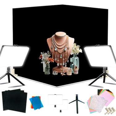Imagem de Caixa de luz fotográfica de veludo preto, 15 peças, 40,6 x 40,6 cm, kit de estúdio de iluminação LED, não reflexivo, preto, flocagem, quadro de fundo para fotos, tendas de tiro para produtos