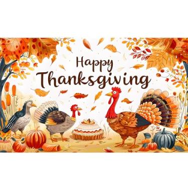 Imagem de AOHMPT Pano de fundo de Ação de Graças Colheita de Perus Fardos de Feno Abóboras Folhas de Bordo Banner para Festa Decoração de Chá de Bebê 180 x 109 cm