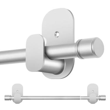 Imagem de Hastes de cortina sem perfuração de 81 a 142 cm, HOTOZON 5/8 polegadas sem furadeira para janelas 102 a 137 cm (1 a 1,4 m), haste pequena ajustável para locatários para cortinas leves, prata
