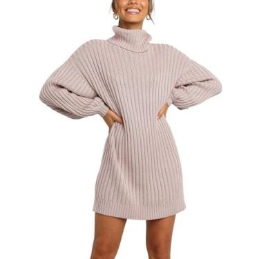 Imagem de Vestido de suéter ANRABESS com gola alta, asa de morcego, canelado, ro