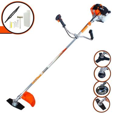 Imagem de Roçadeira Aparador de Grama Vulcan VR430S À Gasolina 43cc 1,7HP 4 Em 1 Com Carretel Nylon + Lâmina 2 Pontas + Lâmina 3 Pontas + Escova Rotativa de Aço