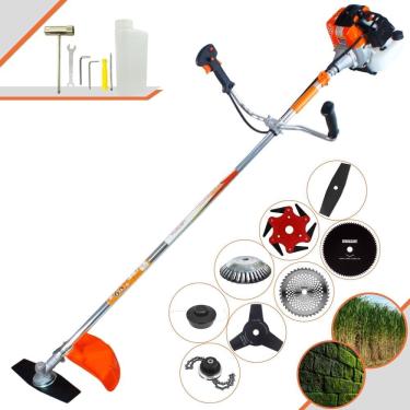 Imagem de Roçadeira Profissional Completa Vulcan VR430S À Gasolina Motor 2T 43cc 1,7HP de Potência Alta Rotação Com Carretel de Nylon + Kit 7 Opções de Cortes